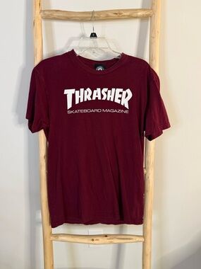 Thrasher Maroon Short Sleeve Tee with White Logo